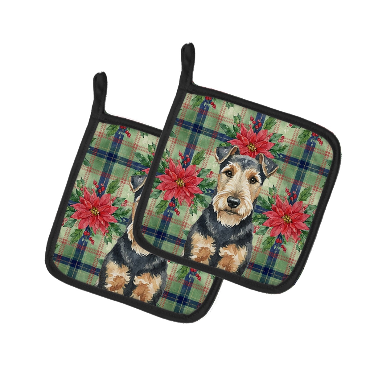 Picture of Carolines Treasures WDK8849PTHD Unisex Adult Welsh Terrier Christmas Poinsettias Pot Holders - 7.5 x 7.5 in. - Set of 2
