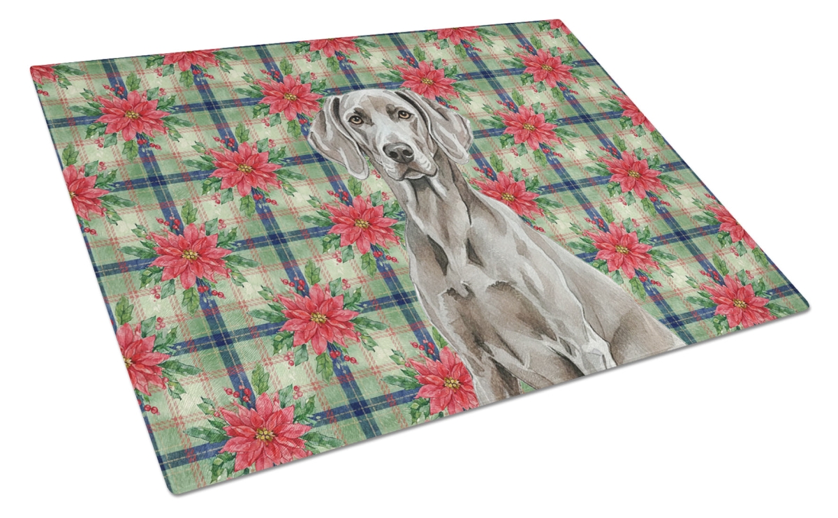 Picture of Carolines Treasures WDK8847LCB Unisex Adult Weimaraner Christmas Poinsettias Glass Cutting Board - 15 x 12 in.