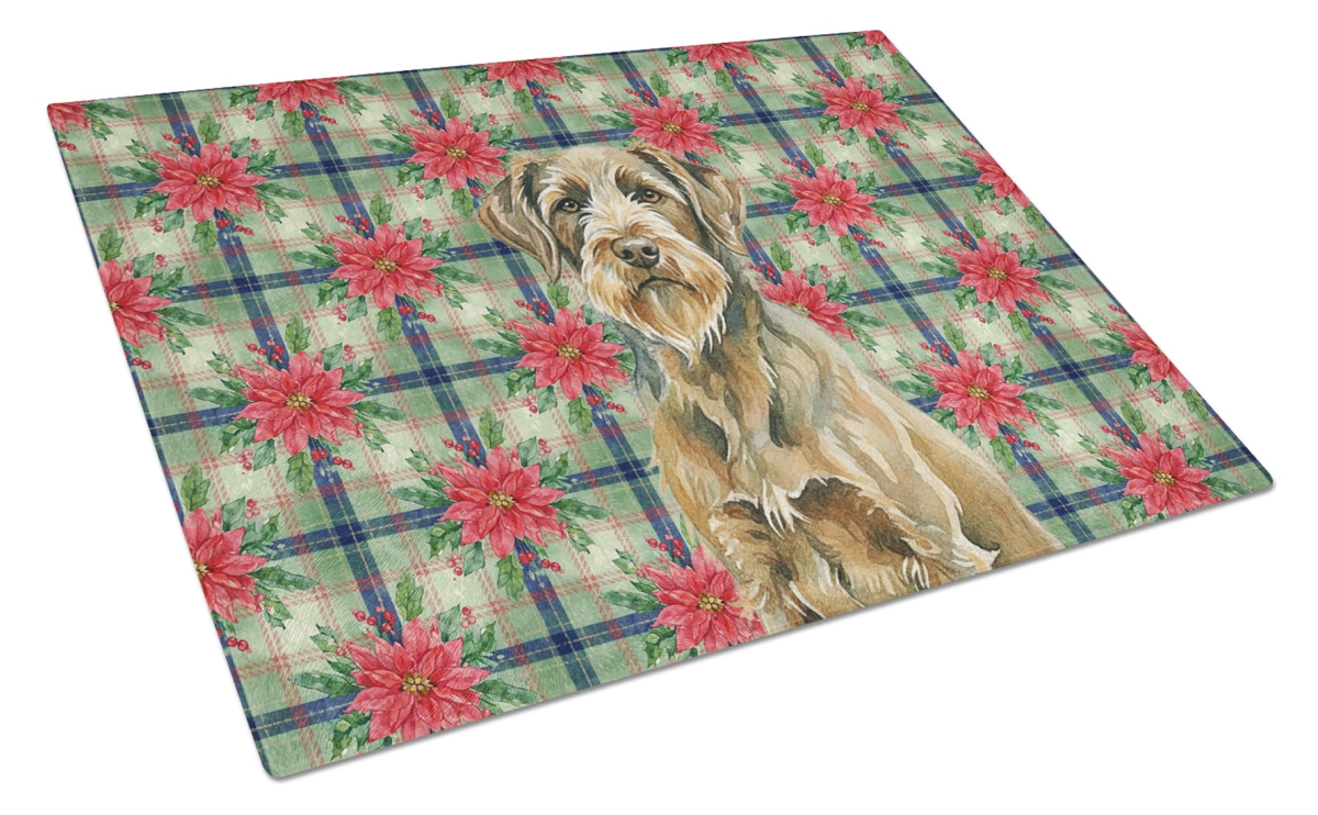 Picture of Carolines Treasures WDK8859LCB Unisex Adult Chestnut Wirehaired Pointing Griffon Christmas Poinsettias Glass Cutting Board - 15 x 12 in.