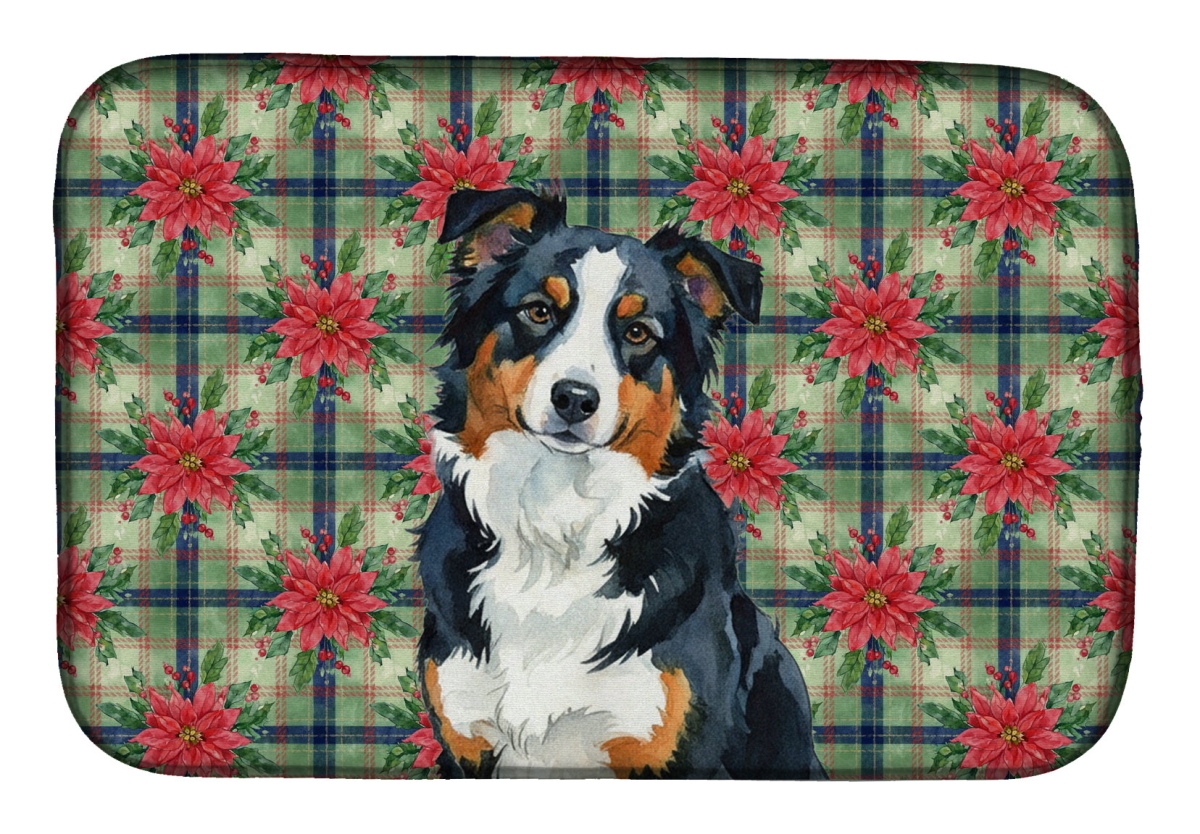 Picture of Carolines Treasures WDK8479DDM Unisex Adult Black Tri American Shepherd Christmas Poinsettias Dish Drying Mat - 21 x 14 in.