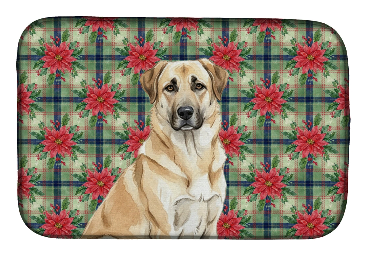 Picture of Carolines Treasures WDK8486DDM Unisex Adult Anatolian Shepherd Dog Christmas Poinsettias Dish Drying Mat - 21 x 14 in.