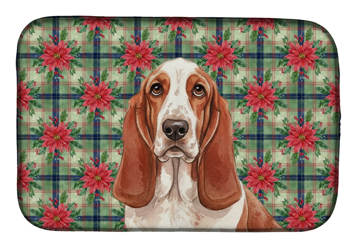 Picture of Carolines Treasures WDK8497DDM Unisex Adult Red & White Basset Hound Christmas Poinsettias Dish Drying Mat - 21 x 14 in.