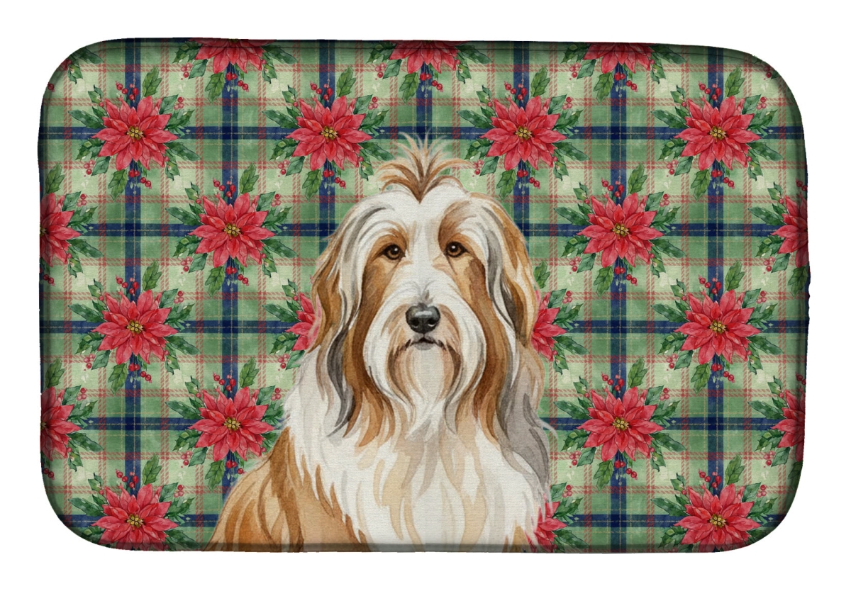 Picture of Carolines Treasures WDK8504DDM Unisex Adult Fawn Bearded Collie Christmas Poinsettias Dish Drying Mat - 21 x 14 in.