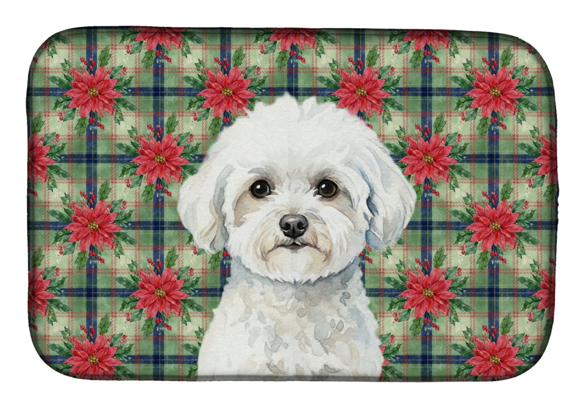 Picture of Carolines Treasures WDK8514DDM Unisex Adult Bichon Frise Christmas Poinsettias Dish Drying Mat - 21 x 14 in.
