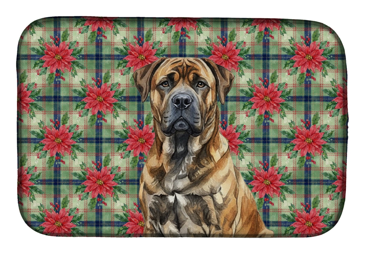 Picture of Carolines Treasures WDK8520DDM Unisex Adult Brindle Boerboel Christmas Poinsettias Dish Drying Mat - 21 x 14 in.