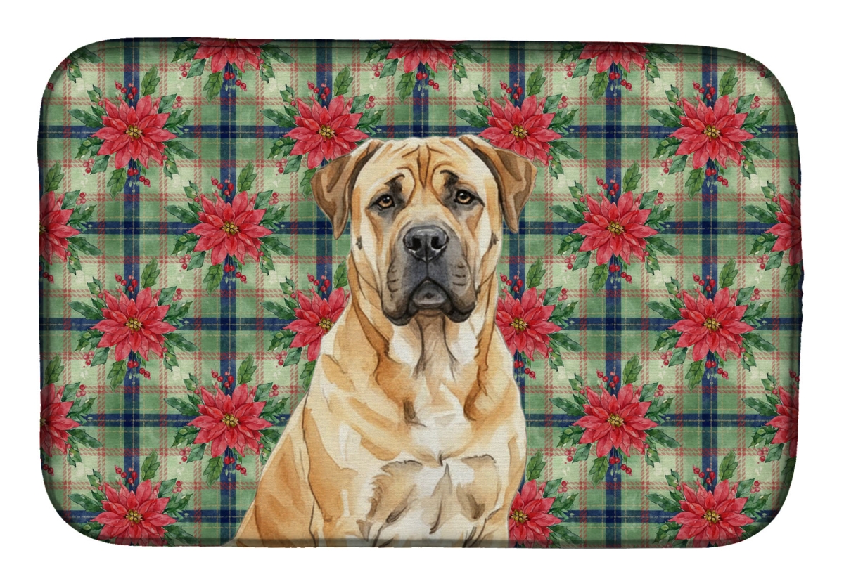 Picture of Carolines Treasures WDK8521DDM Unisex Adult Fawn Boerboel Christmas Poinsettias Dish Drying Mat - 21 x 14 in.