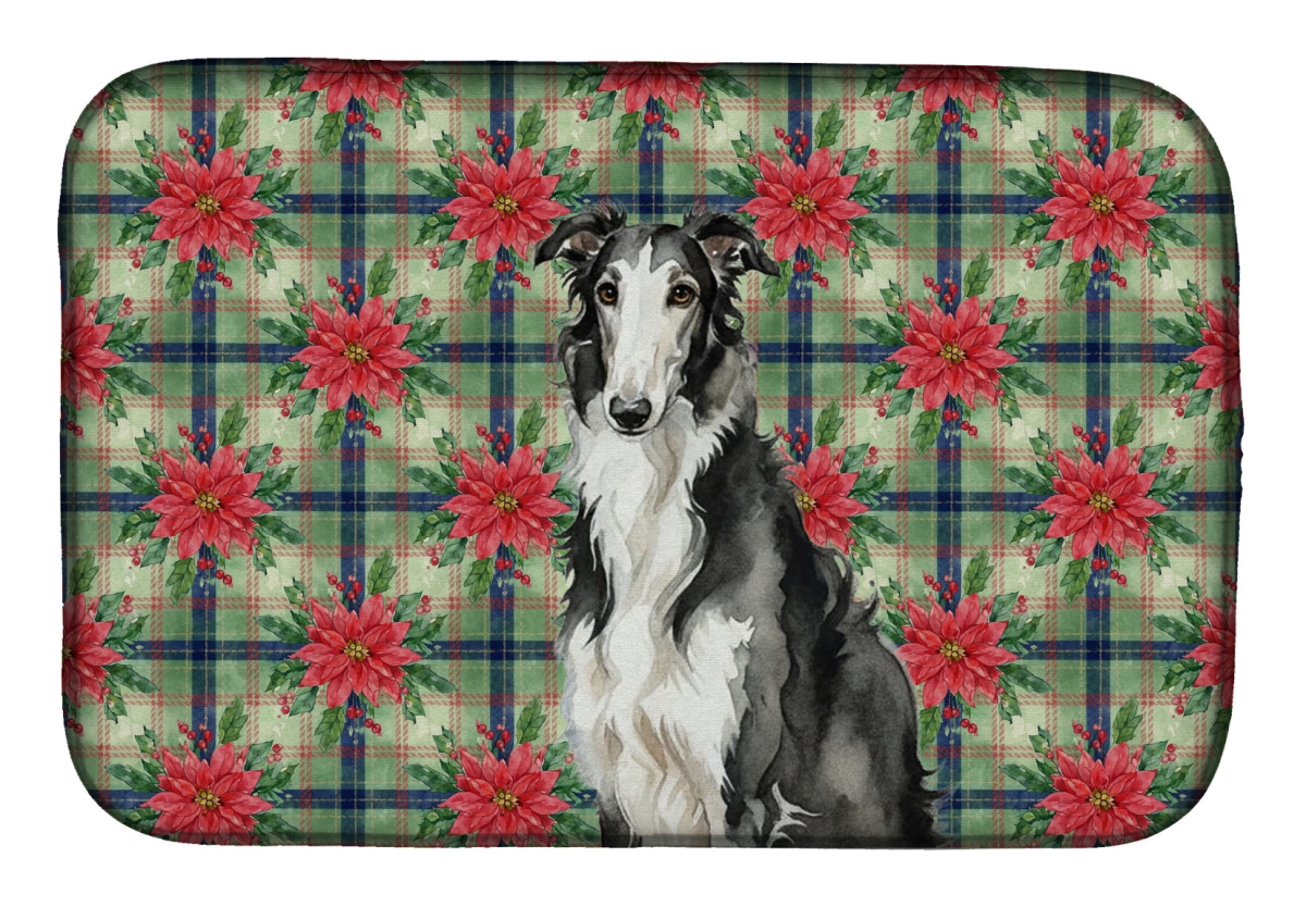 Picture of Carolines Treasures WDK8529DDM Unisex Adult Black & White Borzoi Christmas Poinsettias Dish Drying Mat - 21 x 14 in.