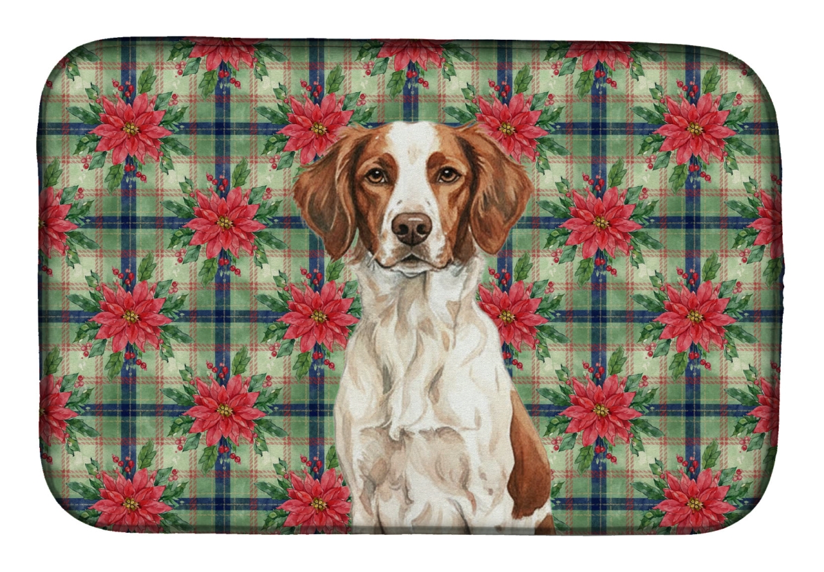 Picture of Carolines Treasures WDK8543DDM Unisex Adult Liver & White Brittany Christmas Poinsettias Dish Drying Mat - 21 x 14 in.
