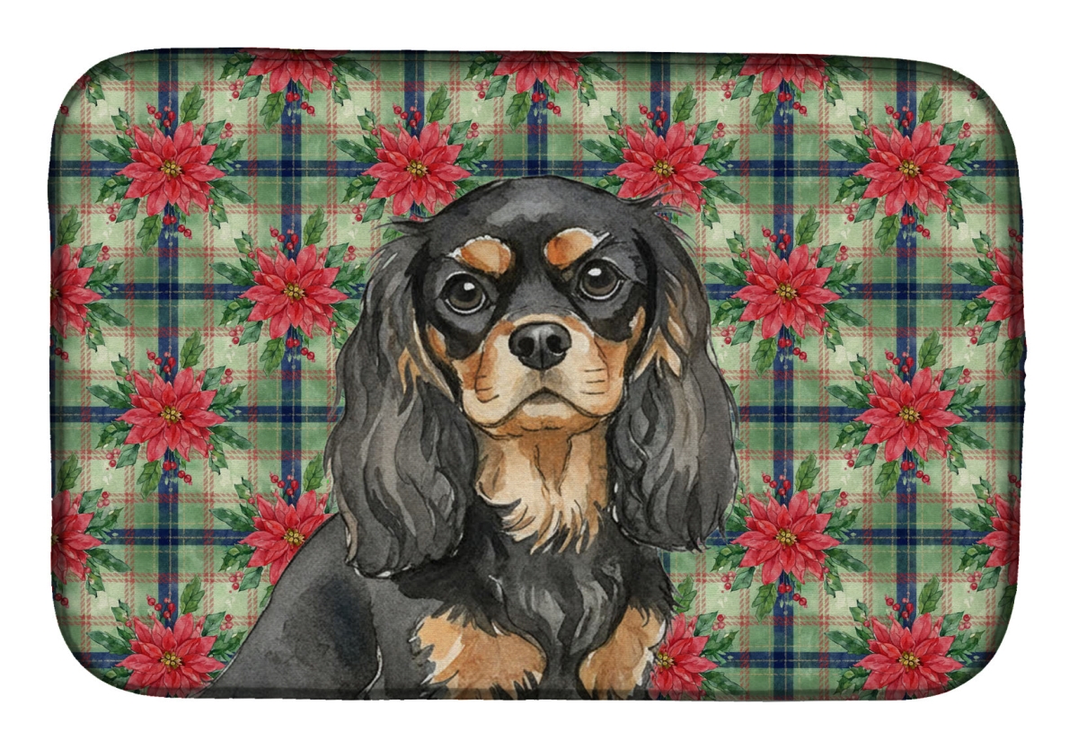 Picture of Carolines Treasures WDK8562DDM Unisex Adult Black & Tan Cavalier Spaniel Christmas Poinsettias Dish Drying Mat - 21 x 14 in.