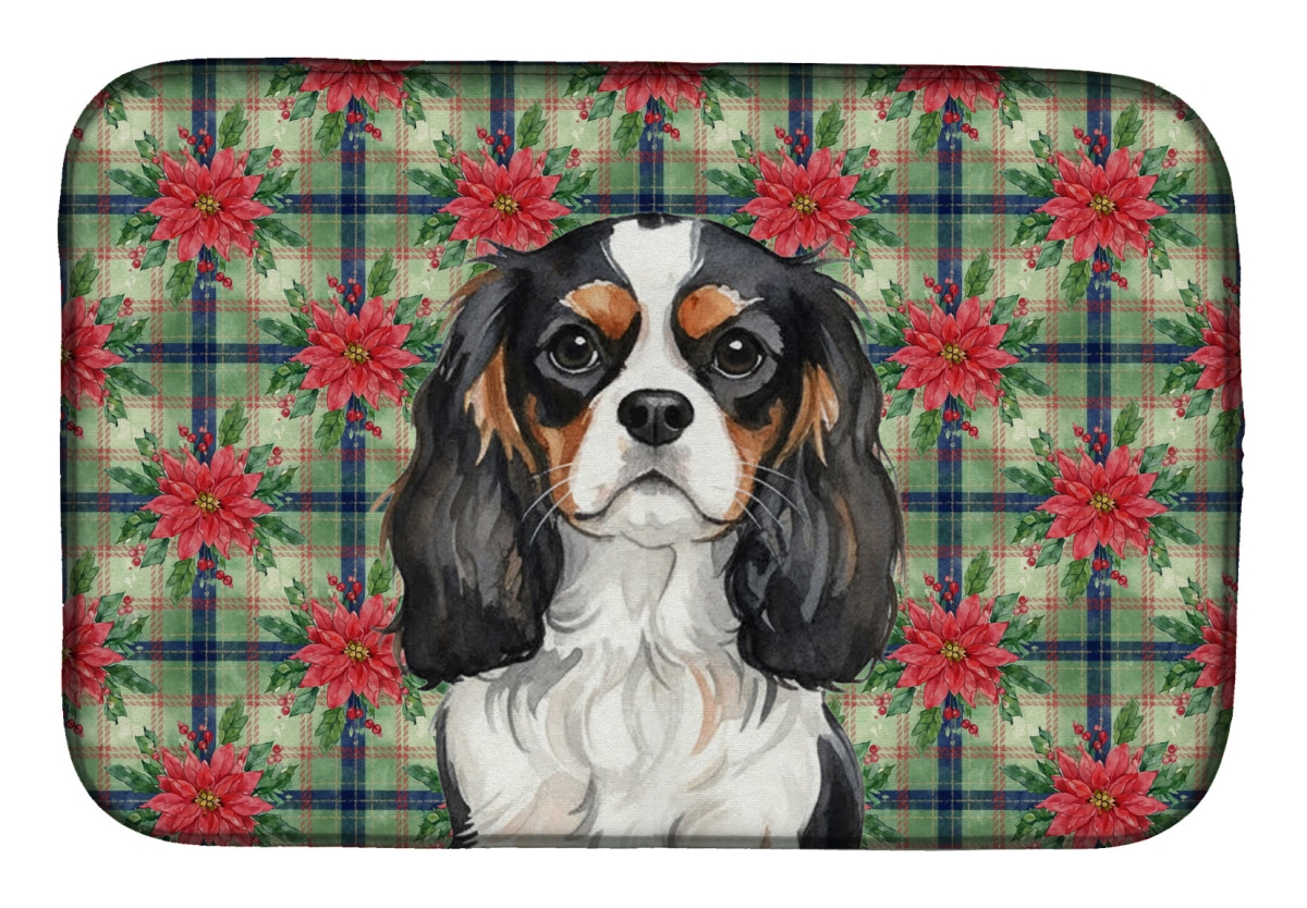 Picture of Carolines Treasures WDK8565DDM Unisex Adult Tricolor Cavalier Spaniel Christmas Poinsettias Dish Drying Mat - 21 x 14 in.