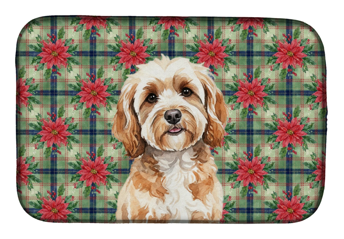 Picture of Carolines Treasures WDK8566DDM Unisex Adult Cavapoo Christmas Poinsettias Dish Drying Mat - 21 x 14 in.
