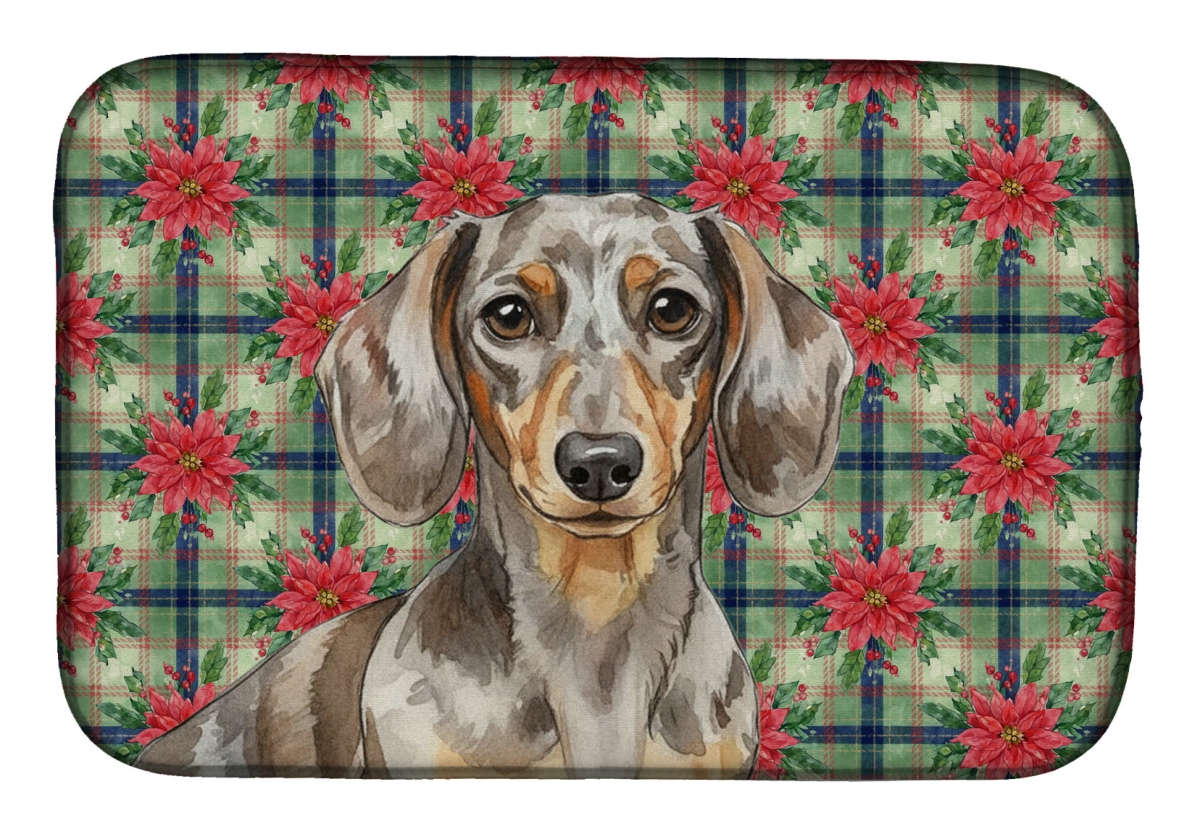Picture of Carolines Treasures WDK8594DDM Unisex Adult Dapple Dachshund Christmas Poinsettias Dish Drying Mat - 21 x 14 in.