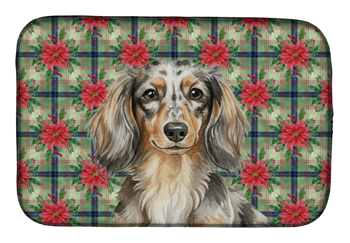 Picture of Carolines Treasures WDK8598DDM Unisex Adult Longhaired Dapple Dachshund Christmas Poinsettias Dish Drying Mat - 21 x 14 in.