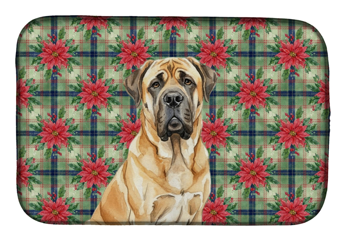 Picture of Carolines Treasures WDK8626DDM Unisex Adult Fawn English Mastiff Christmas Poinsettias Dish Drying Mat - 21 x 14 in.