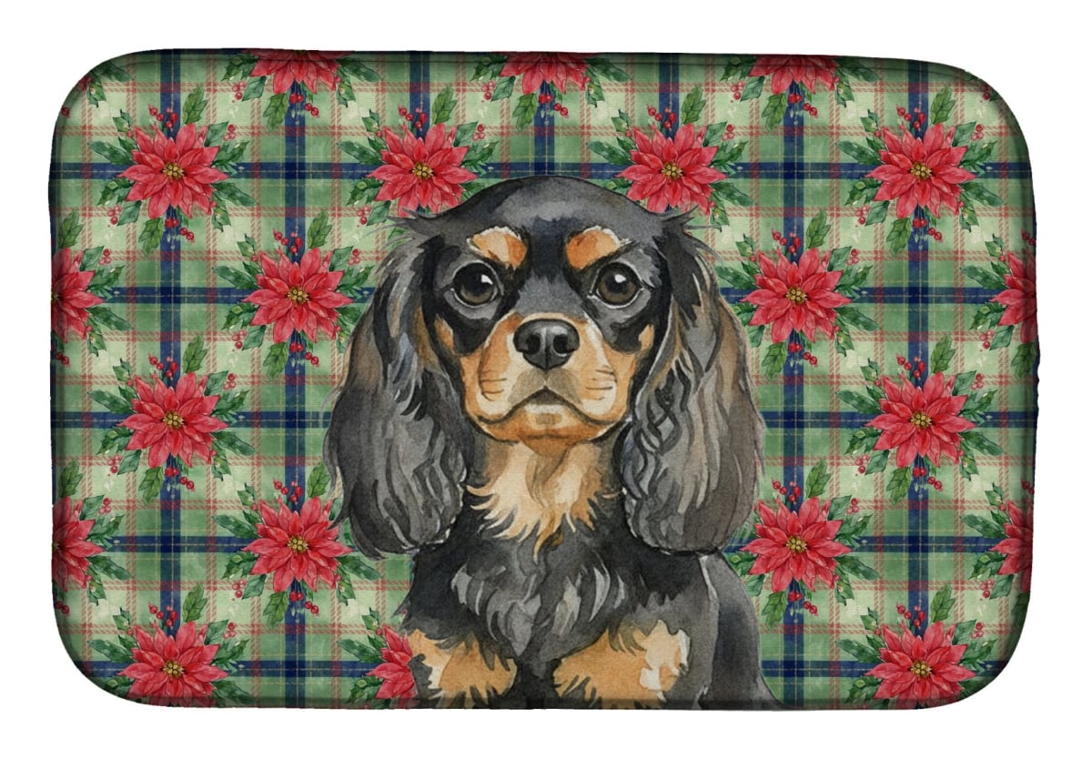 Picture of Carolines Treasures WDK8634DDM Unisex Adult Black & Tan English Toy Spaniel Christmas Poinsettias Dish Drying Mat - 21 x 14 in.