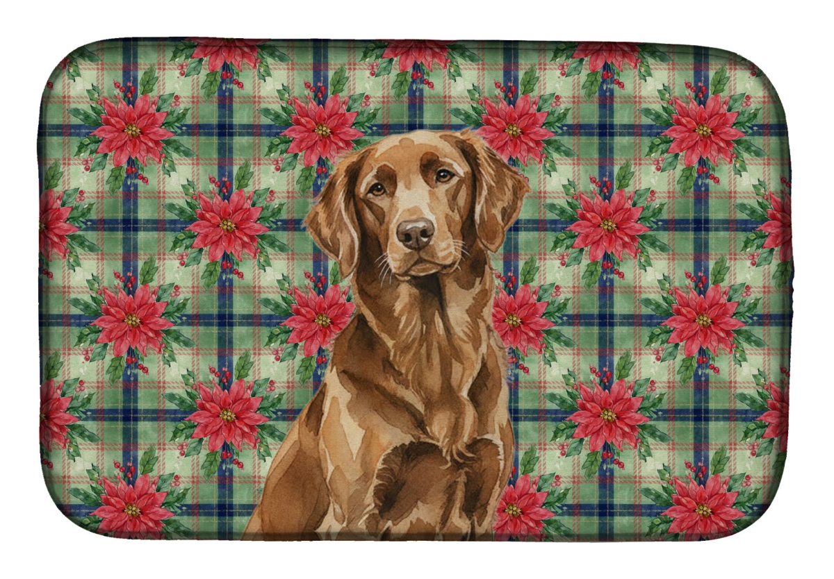 Picture of Carolines Treasures WDK8639DDM Unisex Adult Liver Flat-Coated Retriever Christmas Poinsettias Dish Drying Mat - 21 x 14 in.