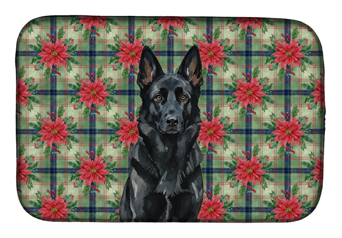 Picture of Carolines Treasures WDK8645DDM Unisex Adult Black German Shepherd Christmas Poinsettias Dish Drying Mat - 21 x 14 in.