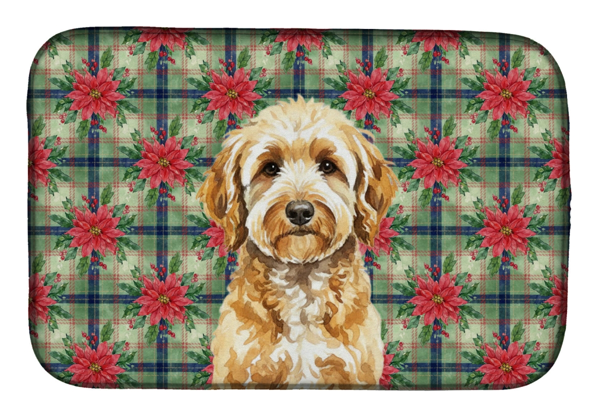 Picture of Carolines Treasures WDK8652DDM Unisex Adult Goldendoodle Christmas Poinsettias Dish Drying Mat - 21 x 14 in.