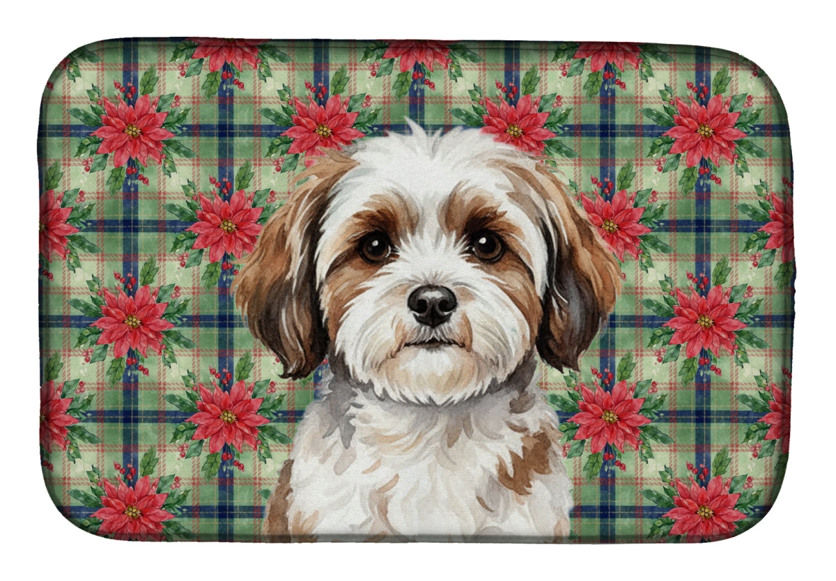 Picture of Carolines Treasures WDK8668DDM Unisex Adult Parti-color Havanese Christmas Poinsettias Dish Drying Mat - 21 x 14 in.