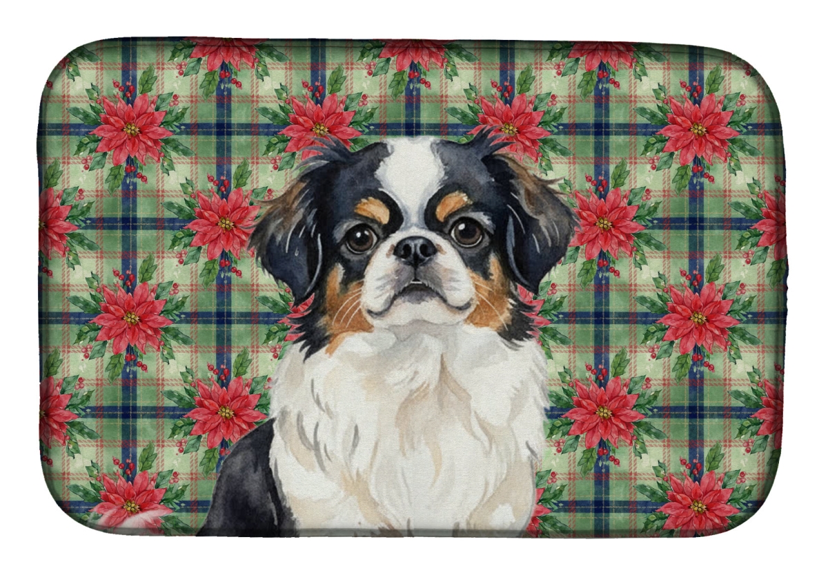 Picture of Carolines Treasures WDK8687DDM Unisex Adult Tricolor Japanese Chin Christmas Poinsettias Dish Drying Mat - 21 x 14 in.