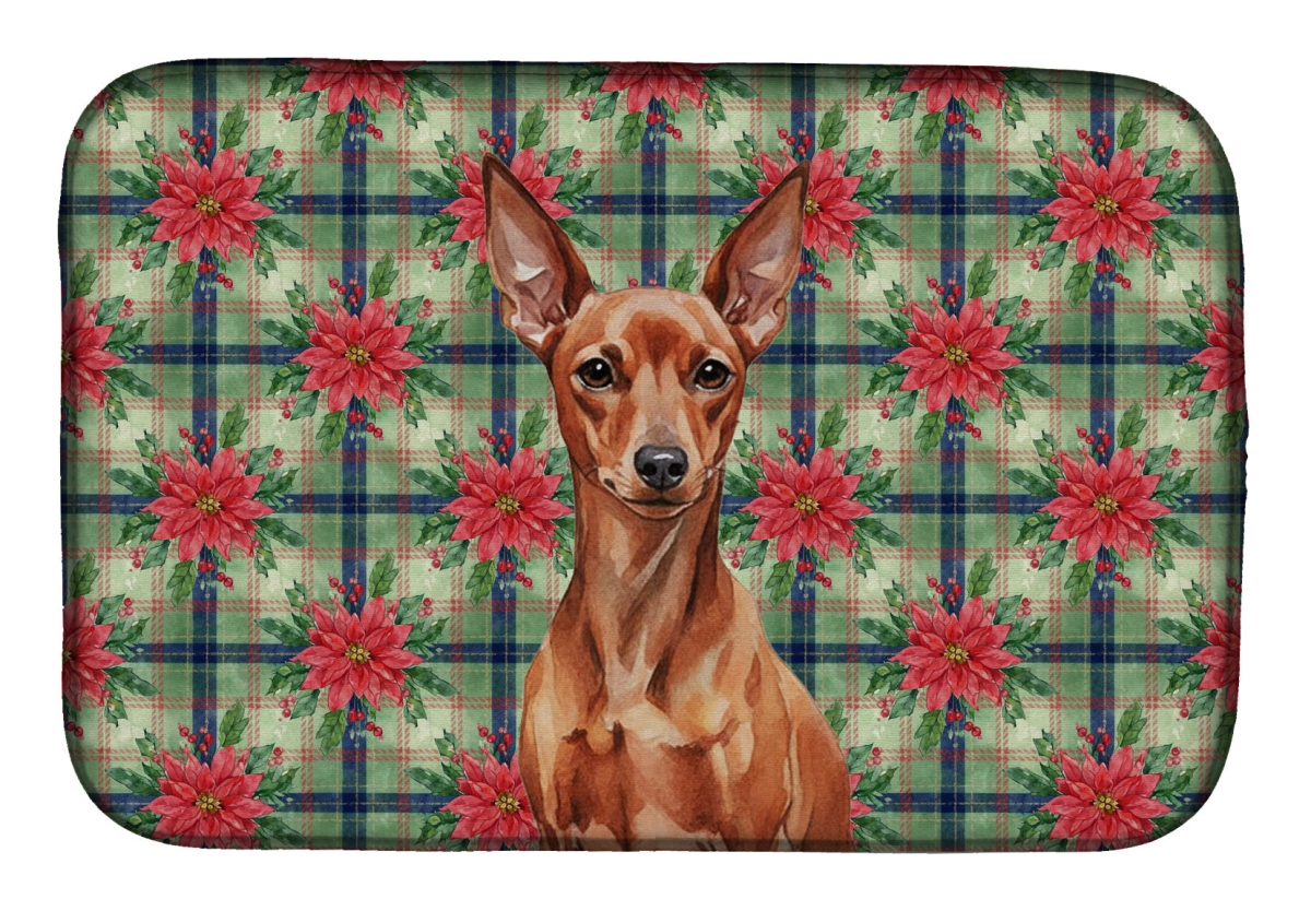 Picture of Carolines Treasures WDK8716DDM Unisex Adult Red Miniature Pinscher Min Pin Christmas Poinsettias Dish Drying Mat - 21 x 14 in.