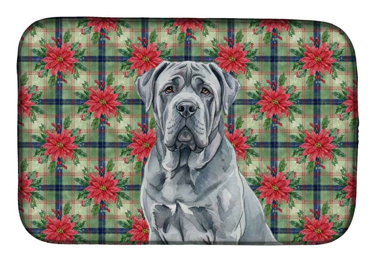 Picture of Carolines Treasures WDK8722DDM Unisex Adult Blue Neapolitan Mastiff Christmas Poinsettias Dish Drying Mat - 21 x 14 in.