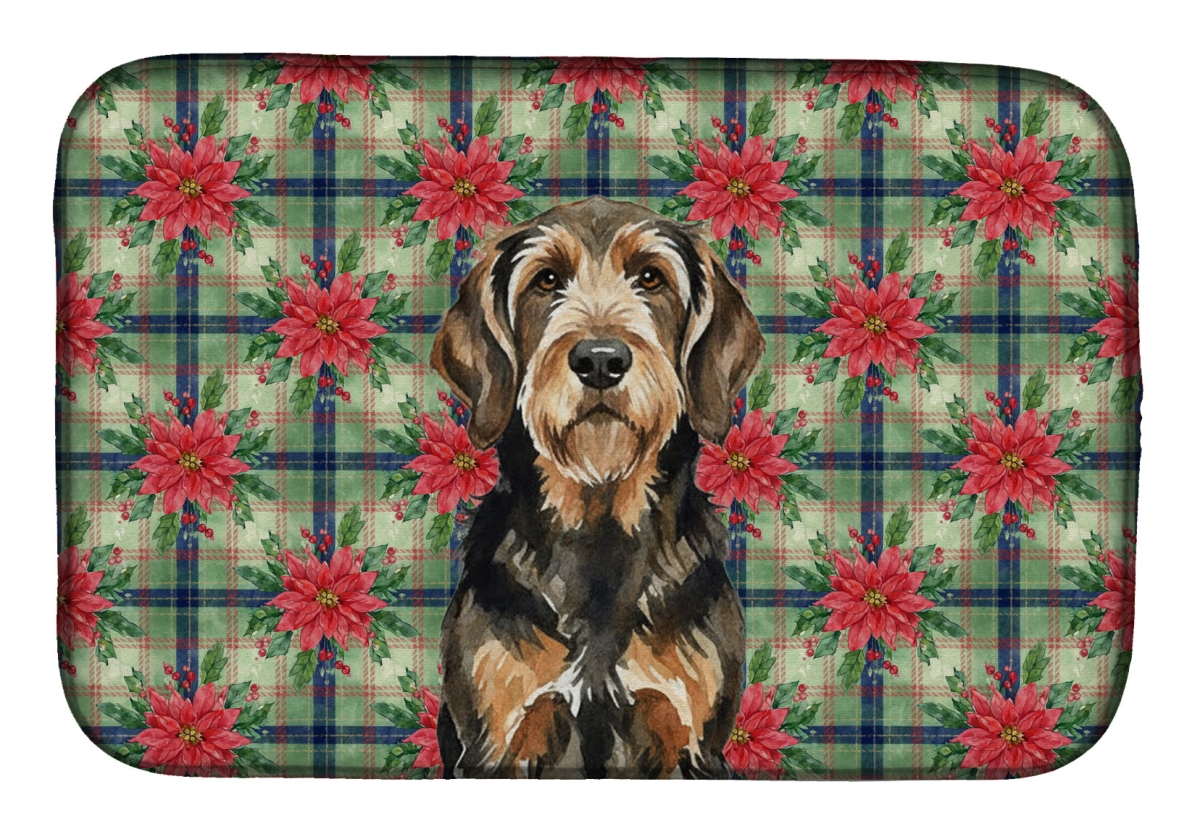 Picture of Carolines Treasures WDK8738DDM Unisex Adult Black & Tan Otterhound Christmas Poinsettias Dish Drying Mat - 21 x 14 in.