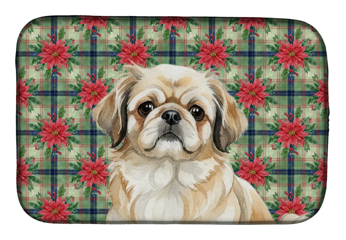 Picture of Carolines Treasures WDK8750DDM Unisex Adult Fawn Pekingese Christmas Poinsettias Dish Drying Mat - 21 x 14 in.