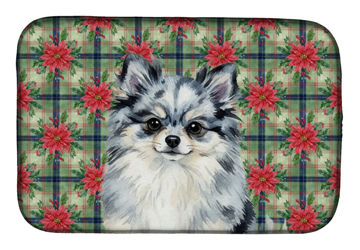 Picture of Carolines Treasures WDK8760DDM Unisex Adult Blue Merle Pomeranian Christmas Poinsettias Dish Drying Mat - 21 x 14 in.