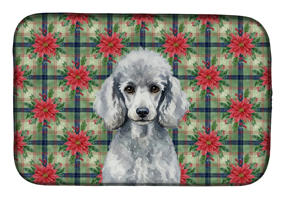 Picture of Carolines Treasures WDK8770DDM Unisex Adult Standard Silver Poodle Christmas Poinsettias Dish Drying Mat - 21 x 14 in.