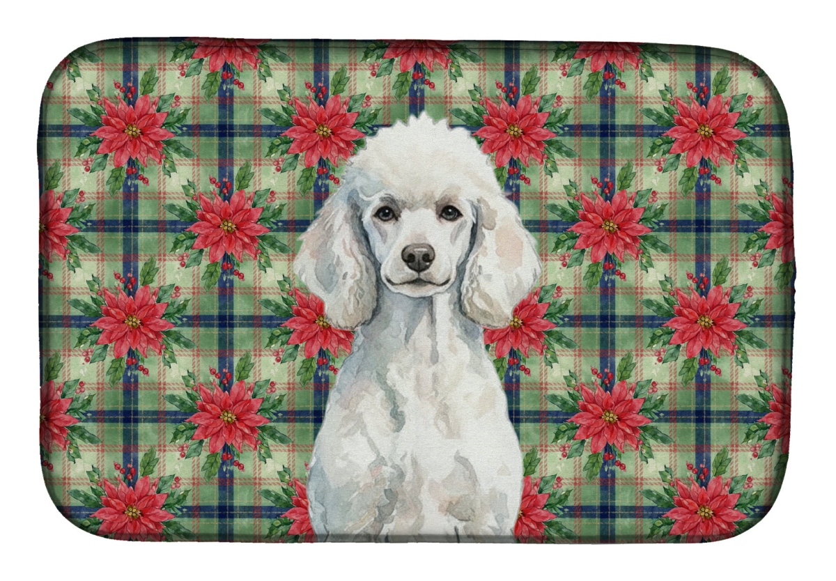 Picture of Carolines Treasures WDK8771DDM Unisex Adult Standard White Poodle Christmas Poinsettias Dish Drying Mat - 21 x 14 in.
