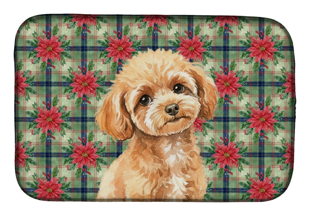 Picture of Carolines Treasures WDK8772DDM Unisex Adult Toy Apricot Poodle Christmas Poinsettias Dish Drying Mat - 21 x 14 in.