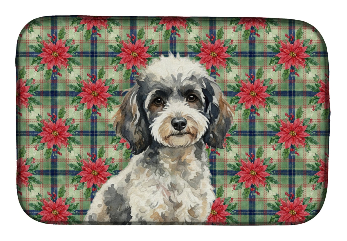 Picture of Carolines Treasures WDK8774DDM Unisex Adult Toy Parti Poodle Christmas Poinsettias Dish Drying Mat - 21 x 14 in.