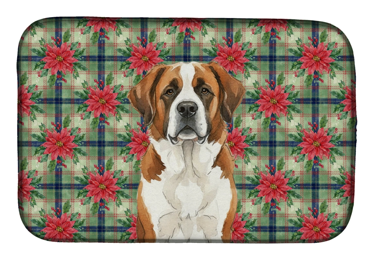 Picture of Carolines Treasures WDK8793DDM Unisex Adult Brown & White Saint Bernard Christmas Poinsettias Dish Drying Mat - 21 x 14 in.