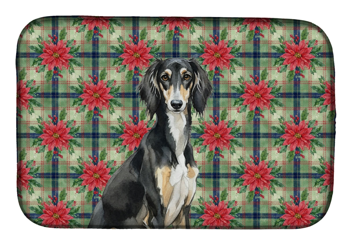Picture of Carolines Treasures WDK8794DDM Unisex Adult Black & Tan Saluki Christmas Poinsettias Dish Drying Mat - 21 x 14 in.