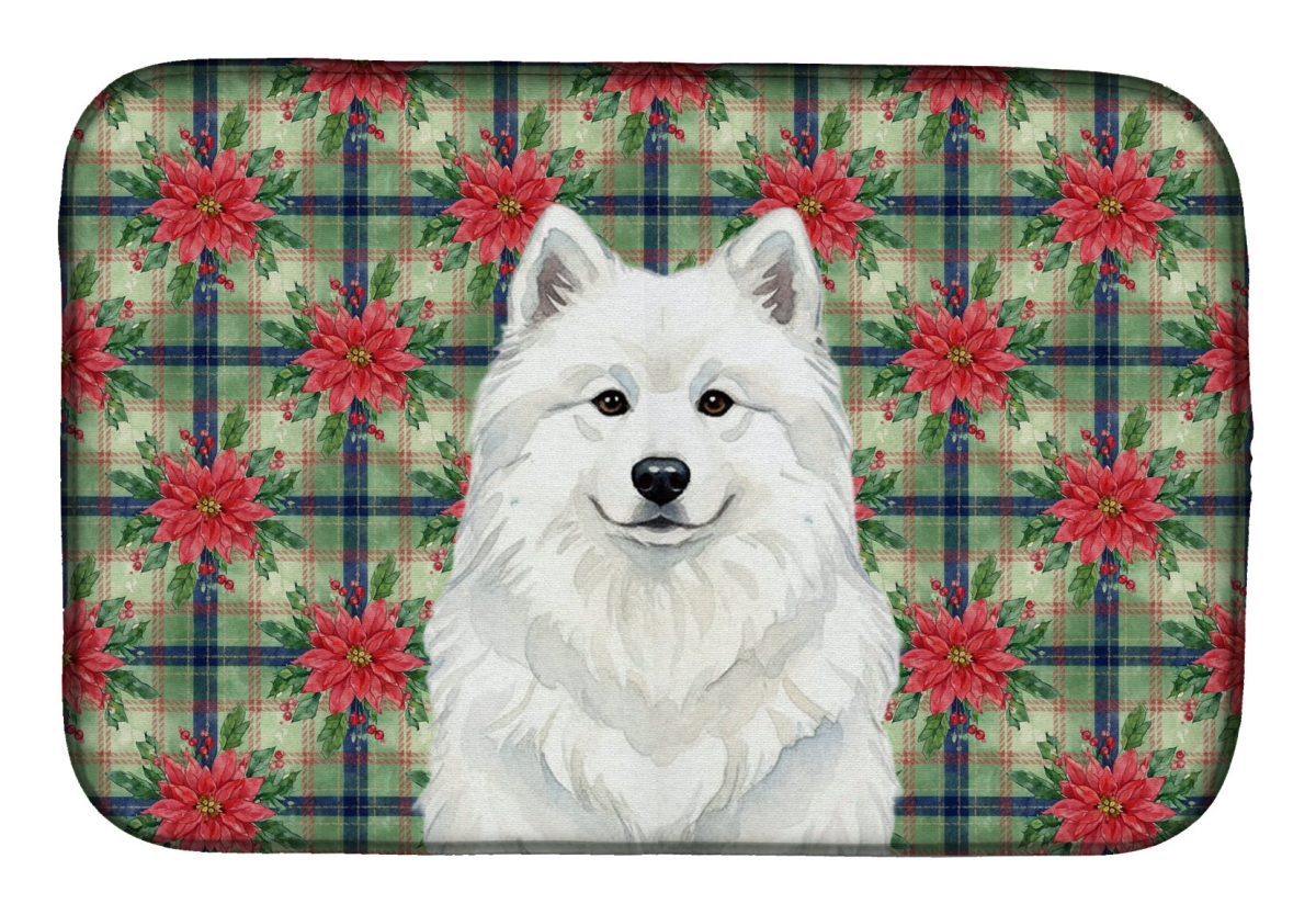 Picture of Carolines Treasures WDK8799DDM Unisex Adult White Samoyed Christmas Poinsettias Dish Drying Mat - 21 x 14 in.