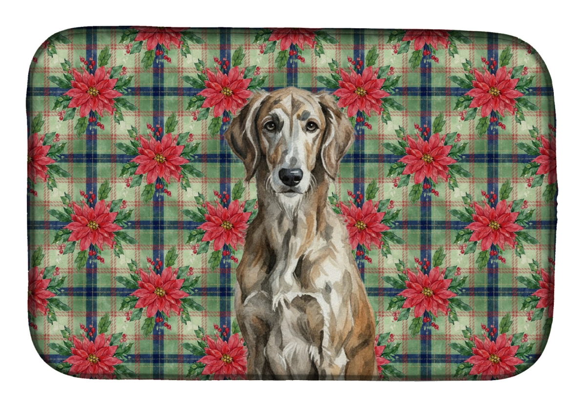 Picture of Carolines Treasures WDK8803DDM Unisex Adult Brindle Scottish Deerhound Christmas Poinsettias Dish Drying Mat - 21 x 14 in.
