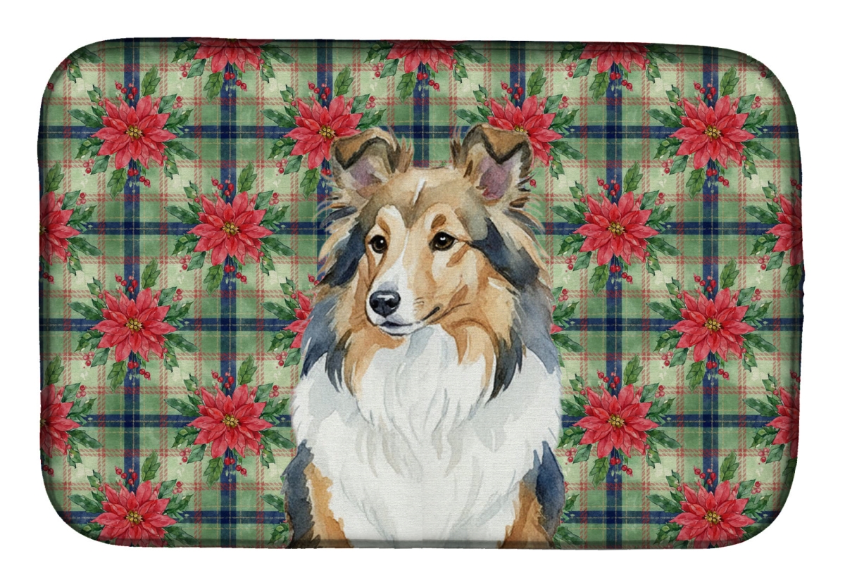 Picture of Carolines Treasures WDK8812DDM Unisex Adult Sable Sheltie Christmas Poinsettias Dish Drying Mat - 21 x 14 in.