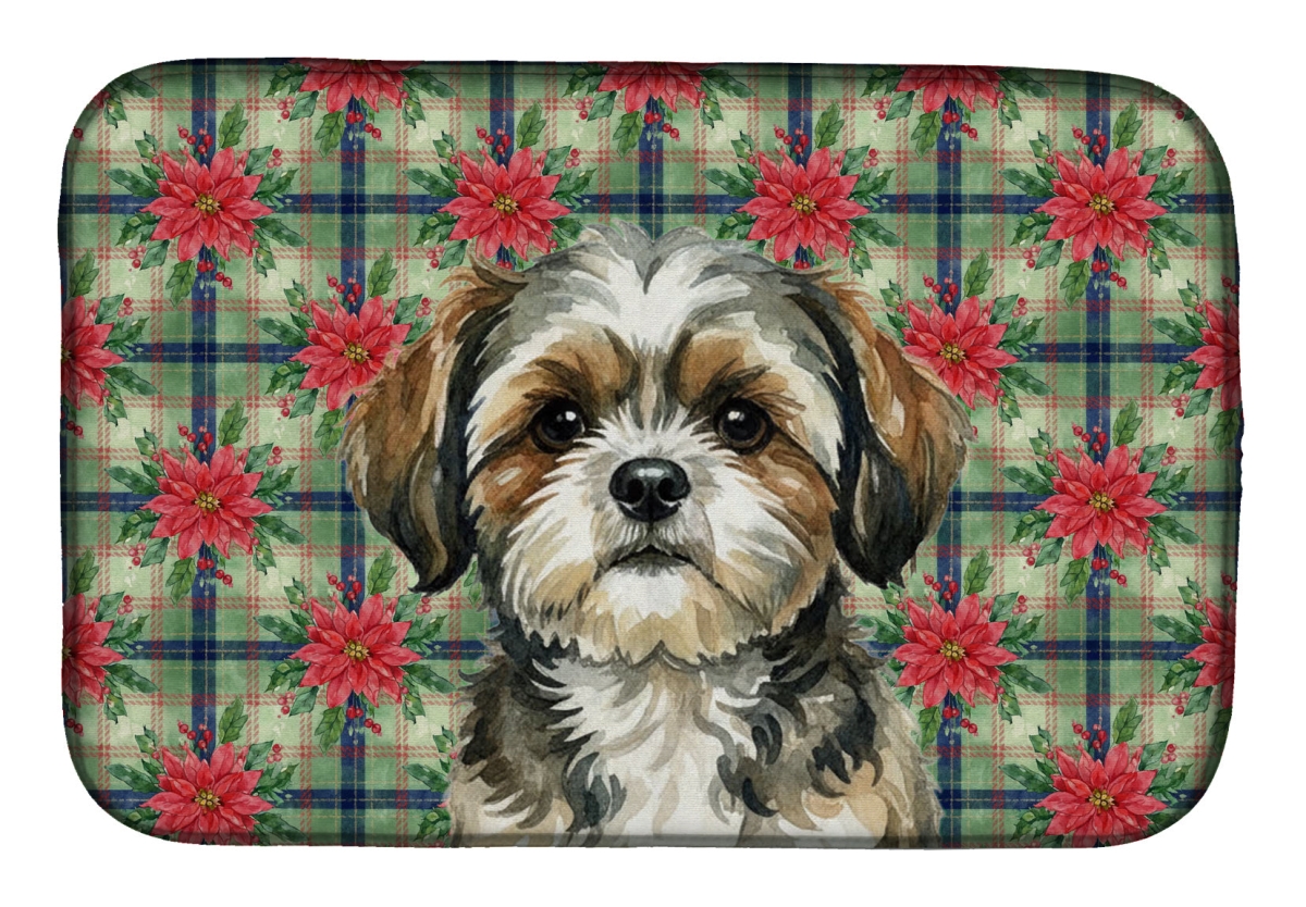 Picture of Carolines Treasures WDK8817DDM Unisex Adult Brindle Shih Tzu Christmas Poinsettias Dish Drying Mat - 21 x 14 in.