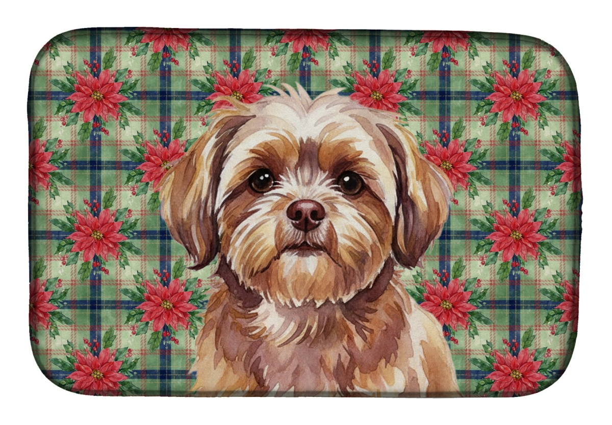 Picture of Carolines Treasures WDK8819DDM Unisex Adult Liver Shih Tzu Christmas Poinsettias Dish Drying Mat - 21 x 14 in.