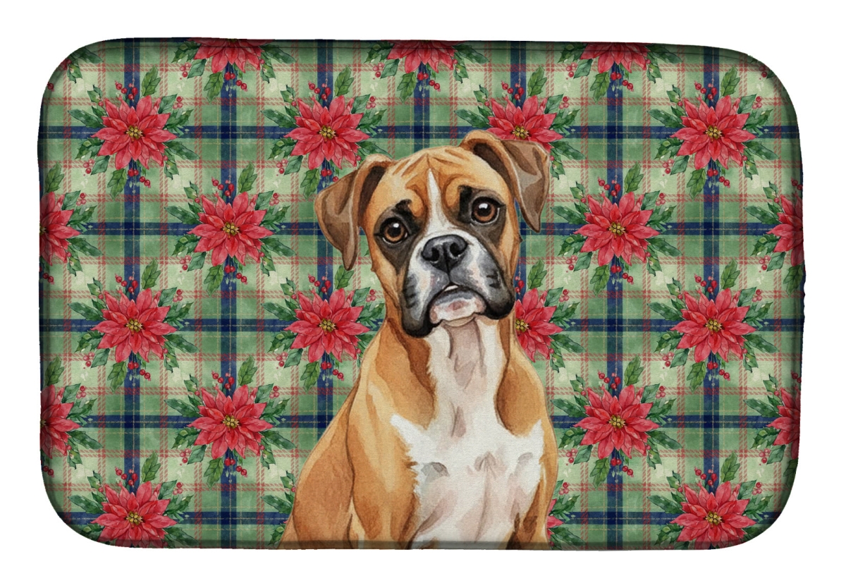 Picture of Carolines Treasures WDK8536DDM Unisex Adult Boxer Christmas Poinsettias Dish Drying Mat - 21 x 14 in.