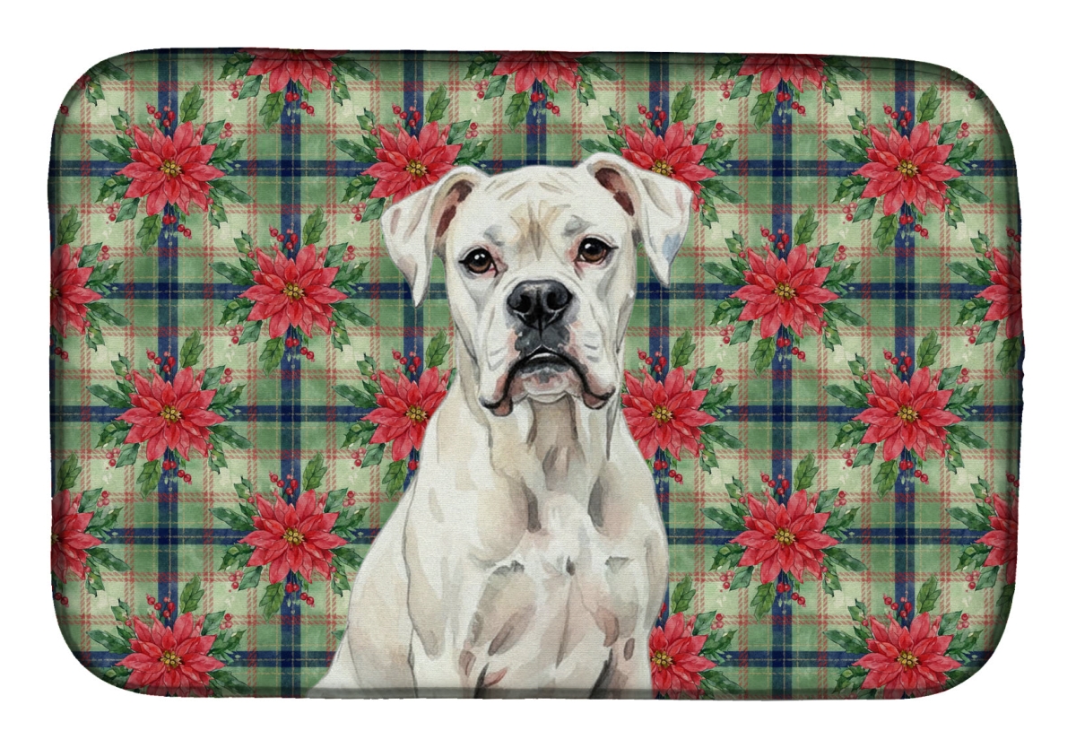 Picture of Carolines Treasures WDK8537DDM Unisex Adult White Boxer Christmas Poinsettias Dish Drying Mat - 21 x 14 in.