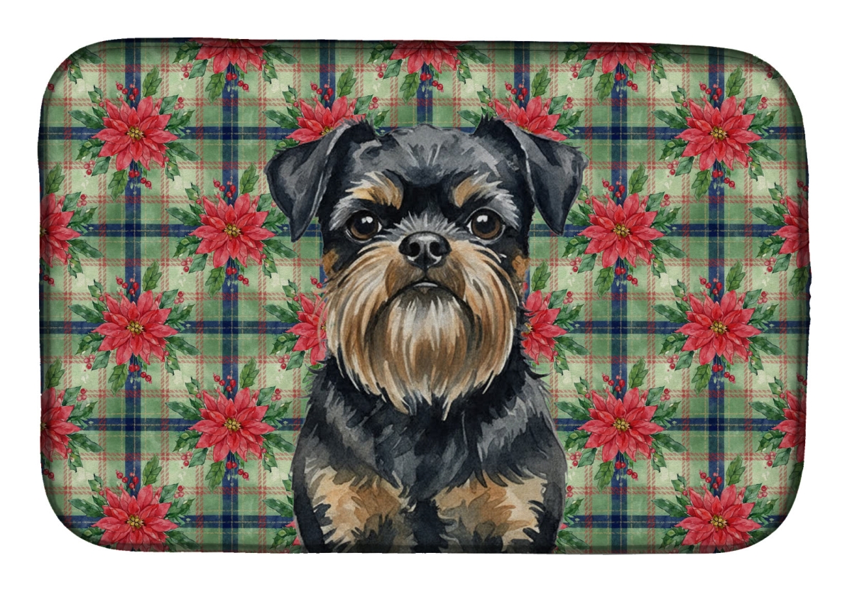 Picture of Carolines Treasures WDK8547DDM Unisex Adult Black & Tan Brussels Griffon Christmas Poinsettias Dish Drying Mat - 21 x 14 in.