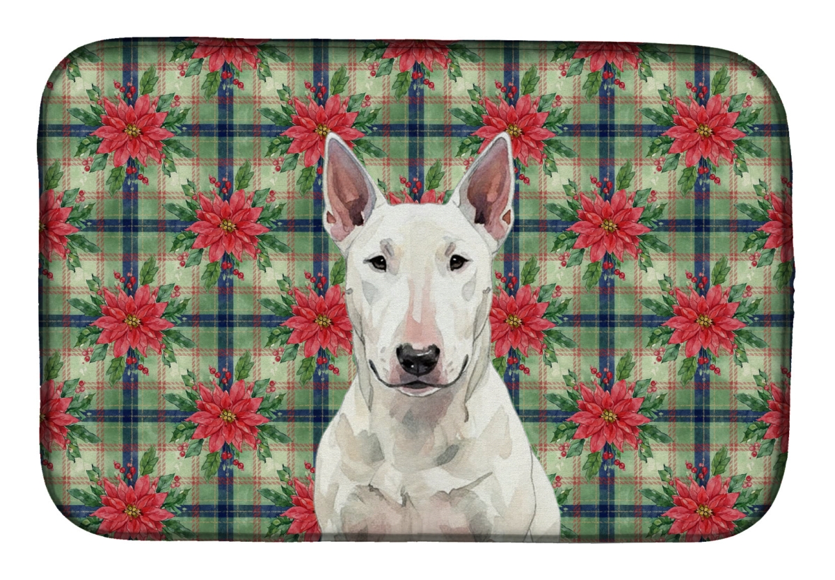 Picture of Carolines Treasures WDK8552DDM Unisex Adult White Bull Terrier Christmas Poinsettias Dish Drying Mat - 21 x 14 in.