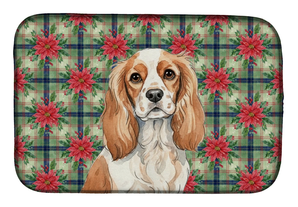 Picture of Carolines Treasures WDK8563DDM Unisex Adult Blenheim Cavalier Spaniel Christmas Poinsettias Dish Drying Mat - 21 x 14 in.