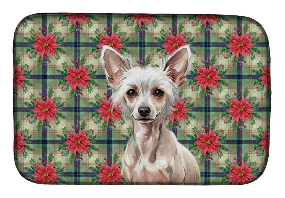 Picture of Carolines Treasures WDK8573DDM Unisex Adult Hairless Chinese Crested Christmas Poinsettias Dish Drying Mat - 21 x 14 in.