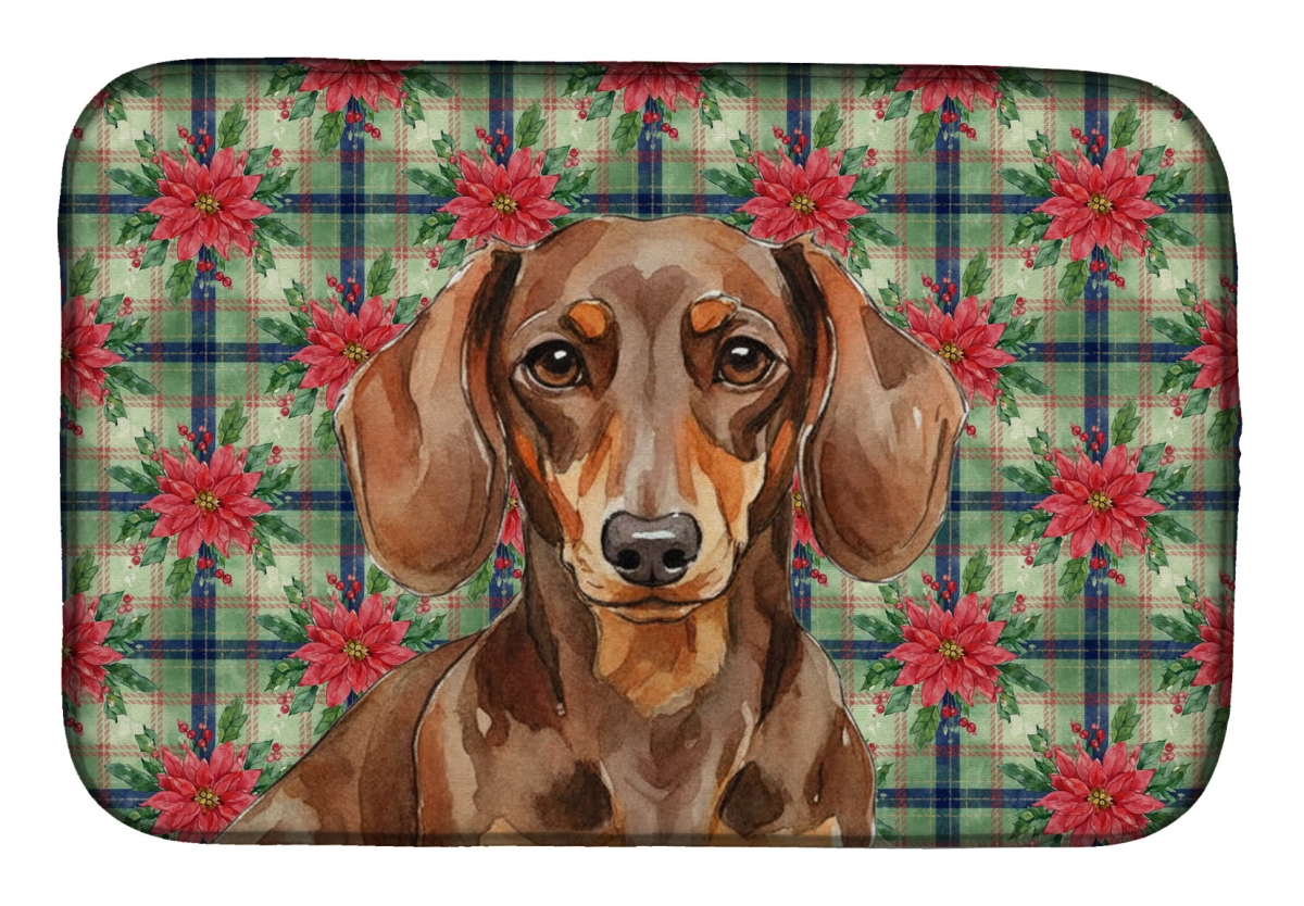 Picture of Carolines Treasures WDK8592DDM Unisex Adult Chocolate & Tan Dachshund Christmas Poinsettias Dish Drying Mat - 21 x 14 in.