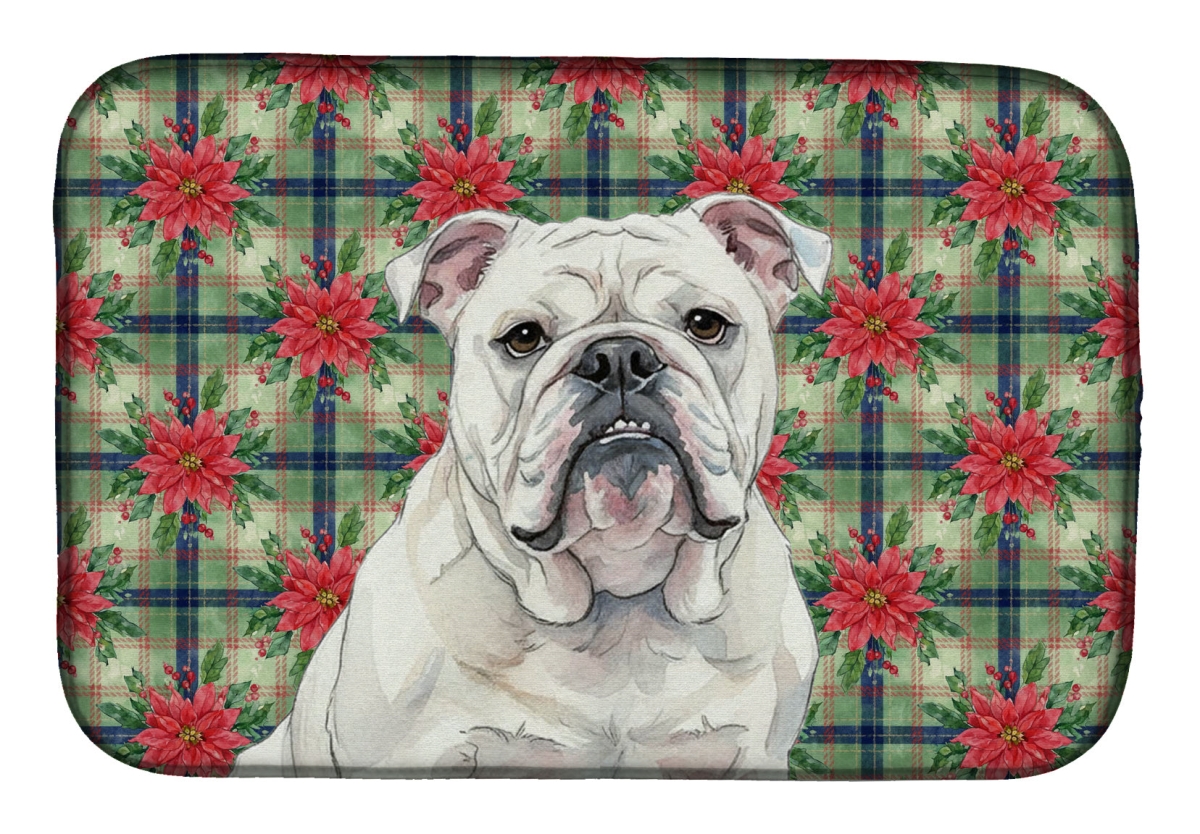 Picture of Carolines Treasures WDK8615DDM Unisex Adult White English Bulldog Christmas Poinsettias Dish Drying Mat - 21 x 14 in.