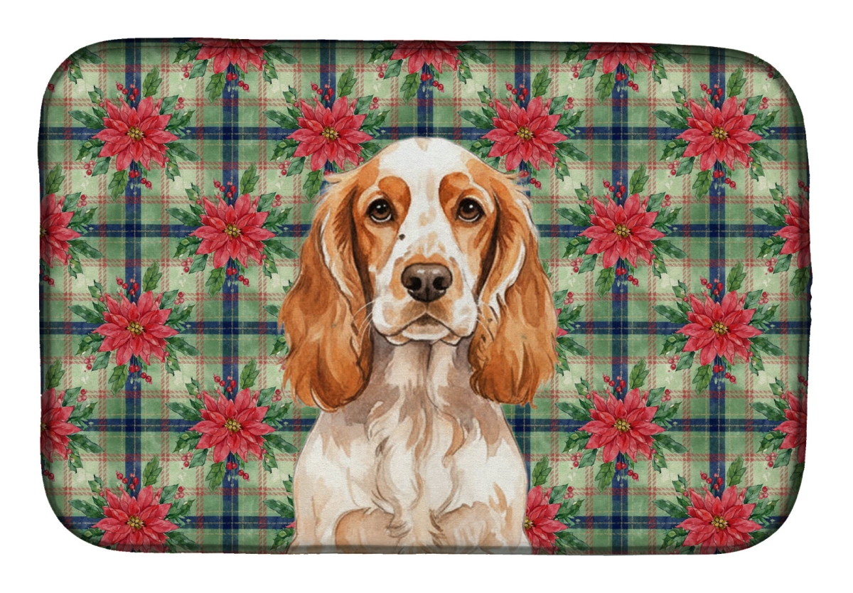 Picture of Carolines Treasures WDK8622DDM Unisex Adult Orange Roan English Cocker Spaniel Christmas Poinsettias Dish Drying Mat - 21 x 14 in.
