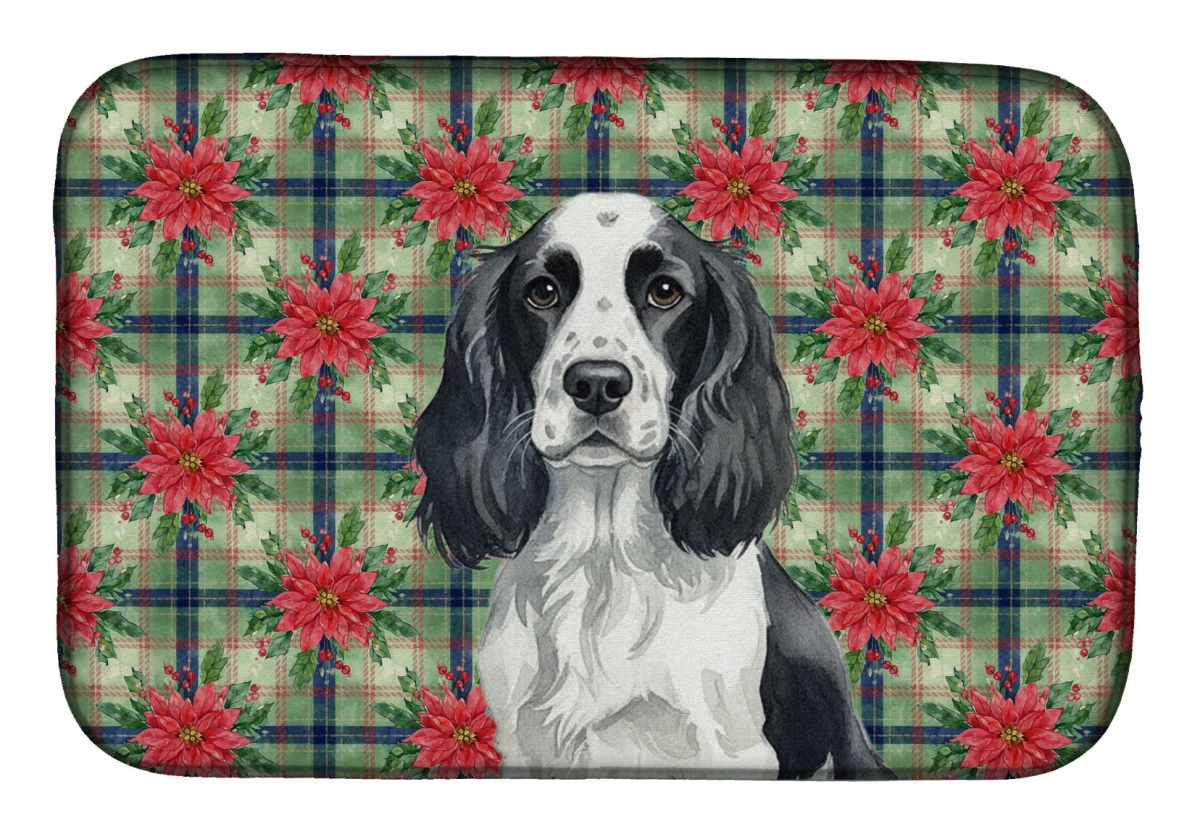 Picture of Carolines Treasures WDK8632DDM Unisex Adult Black & White English Springer Spaniel Christmas Poinsettias Dish Drying Mat - 21 x 14 in.